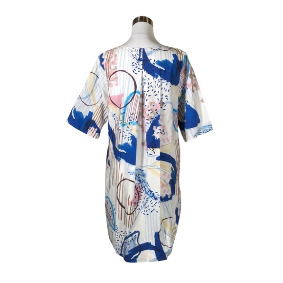 COS Poplin Knee Length 3/4 Sleeves Cotton A-Line Abstract Print Multi Dress 12 - Picture 9 of 10